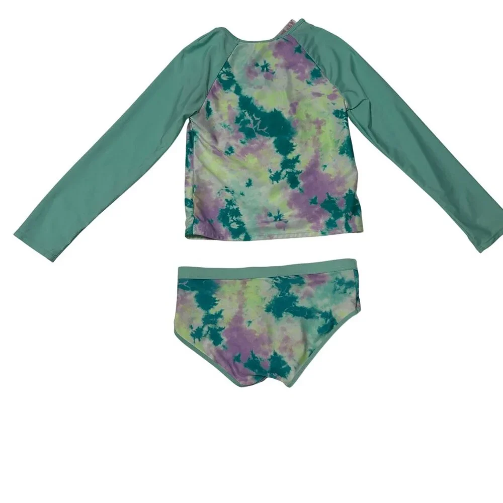 Justice Girls Tie-Dye Long Sleeve Rash Guard Swimsuit Set Girl's Large 1713